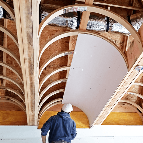 Vaulted ceiling getting drywall